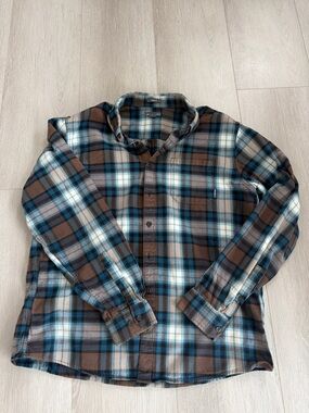 EDDIE BAUER BUTTON Sz XL DOWN COLLARED VERY LIGHT FLANNEL FEEL MEN PLAID SHIRT